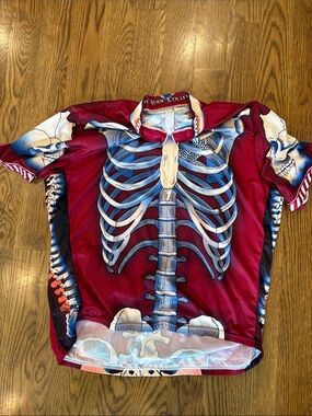 Novelty Skeleton Print Men’s Cycling Jersey - Red